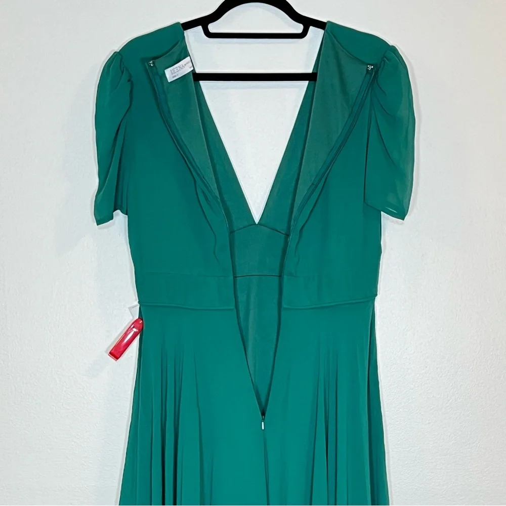 Mac‎ Duggal 55681 Womens Size 6 Green Short Puff Sleeve V-Neck Long Maxi Dress